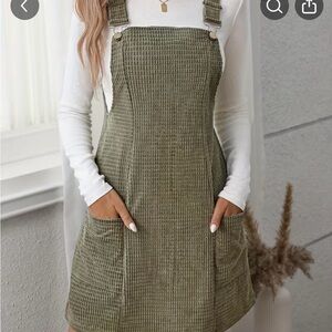 NEW Olive Green Overall Dress with Pockets